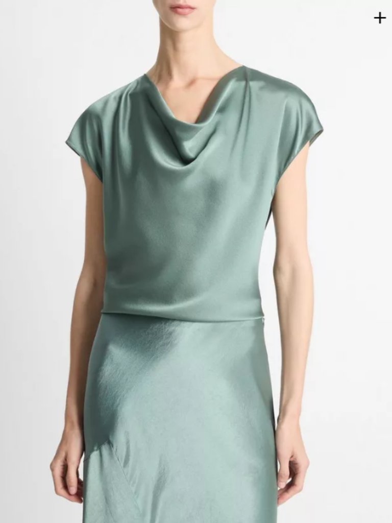 Nwt Vince Satin Silk Cowl-Neck Blouse Shirt